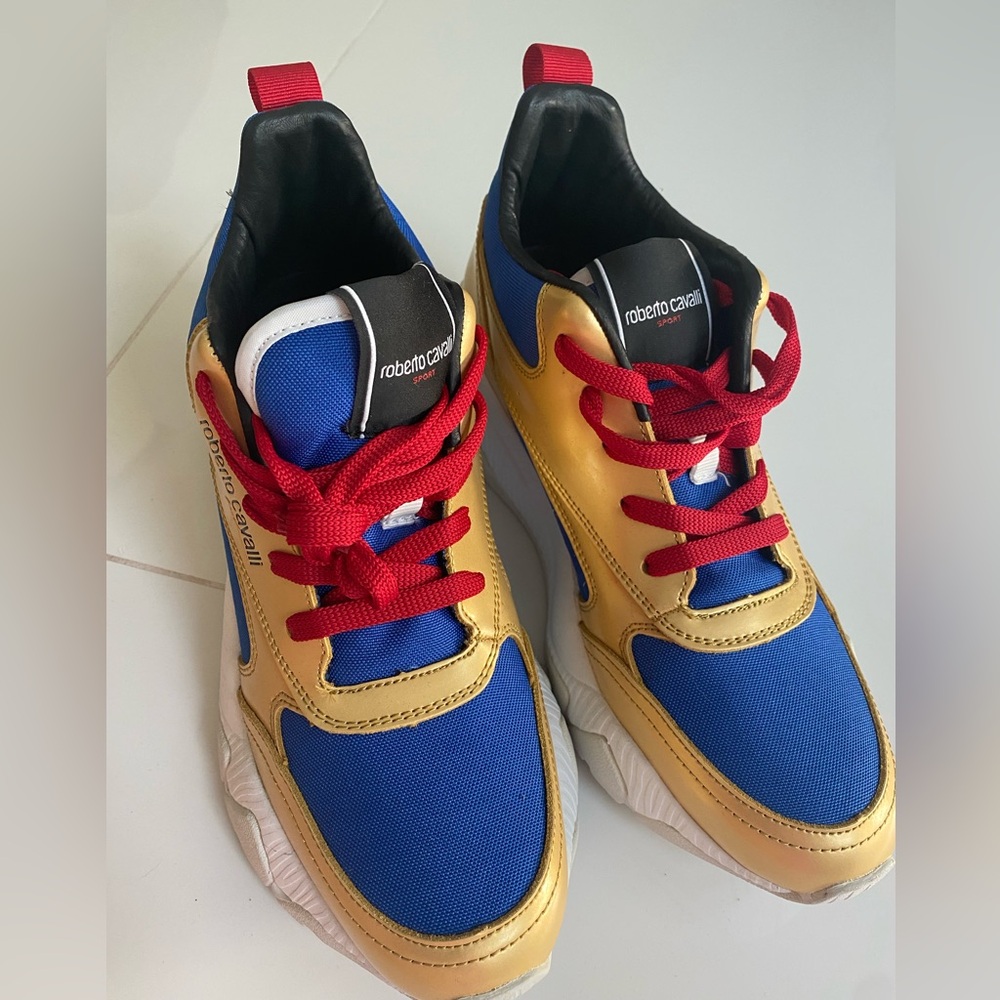 Roberto Cavalli Gold And Blue Sneakers Modern Design View 6